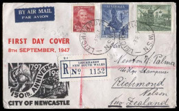 AUSTRALIA. 1947. Leichhardt, NSW To Richmond, Nelson, New Zealand. FDC. Illustrated Registered Airmail Envelope. City Of - Other & Unclassified