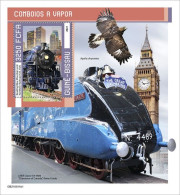 Guinea Bissau 2021, Steam Trains I, Eagle, Clock, BF - Horlogerie