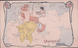 Morin Henry Illustrateur, Vendredi, Vénus, Angelots Et Oiseaux, Art Nouveau, Litho (3303) - Morin, Henri