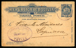 BOLIVIA. 1898. Tupiza To Laquiaca. Stationery Card. Very Scarce. - Bolivie
