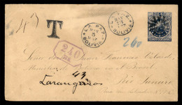 BOLIVIA. 1887 (May 5) BOLIVIA-BRAZIL. La Paz To Rio De Janeiro / Brazil. Stat. Env. 5c. Blue Via Buenos Ayres. Taxed And - Bolivie