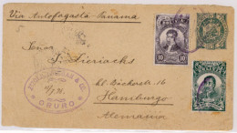 BOLIVIA. 1898(July 11th). 5c Green On Buff Stationery Cover To Hamburg, Endorsed 'Via Antofagusta & Panama' Up-rated Wit - Bolivie