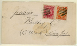 BOLIVIA. 1890(June). Cover To New York Franked By Rouletted 1887 1c Rose Red And 10c Orange Tied By Black Barred Cancels - Bolivie