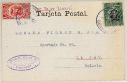 BOLIVIA. 1907. Ecuador To La Paz Via "Vapor Limaer". Most Unusual  Incoming Mail Item. - Bolivie