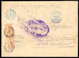 BOLIVIA. 1892 (Jan). Sucre To France. Envelope With Stamps Seemingly Lost In Transit With, In Buenos Aires, Added RECIBI - Bolivie