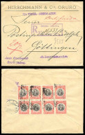 BOLIVIA. 1910. Sc .84º Oruro To Germany. Registered Env.franked Block 5cx5 On Reverse, Tied Box+cds. - Bolivie