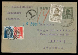 BULGARIA. 1928 (29 June). Draganowo - Austria. 1l Green Stat Card + Adtl + Taxed + 2 Austrian Postage Dues Tied. VF Cond - Altri & Non Classificati