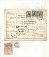 CHILE. 1919. Santiago Pral - France, Anvers. Postal Package Receipt Fkd. 5 Pesos 75c Perfin PAGADO + Cds With Boxed "La  - Chile