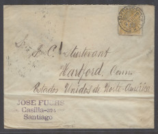 CHILE. 1889 (2 Aug). Santiago - USA (9 Sept). Fkd Env 10c Yellow Cds. Via Valp. - Cile