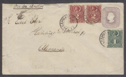 CHILE. 1895. Talcahuano - Germany (28 April). 5c Lilac Stat Env 3 Adtls 10c Rate. Via Andes. Via Bs As, Andes Arrival On - Cile