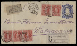 CHILE. 1904 (12 Amrch). Ancud - Valparaiso. Reg Doble Lables 5c Intense Blue Stat Env + 5 X2c Red Adtls. XF. - Chile
