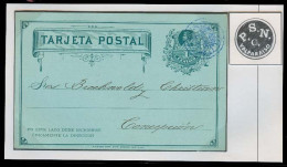 CHILE. 1898. Valp - Concepcion. 1c Stat Card Cancelled Intaglio Negative Seal "PSNC Valparaiso" In Black Violet. Outstan - Cile