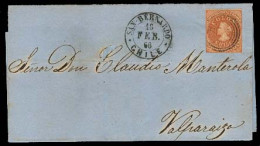 CHILE. 1866 (16 Feb). San Bernardo - Valp. E Fkd 5c Gillet + Cds Alongside. Fine + Scarce. - Cile