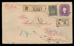 CHILE. 1899. Santiago - Germany. Reg AR. 5c Lilac Stat Env + Adtl 20c. VF. - Chile