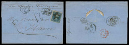 CHILE. 1869 (3 May). Valp - France. E Fkd 10c Blue Star Cork Cancel. GB / IF 90c + 19 Alongside. Via Valp BPO Reverse. V - Chile