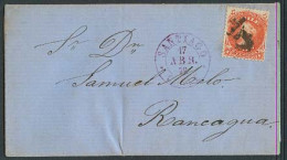 CHILE. 1872 (17 April). Santiago - Rancagua. EL Fkd 5c Orange Red. Violet Cds. Fine. - Chile
