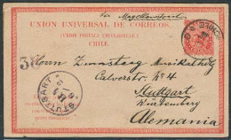 CHILE. 1883 (23 Dec). Valp - Germany (6 Feb). 5c Red Early Stat Card. Scarce Used In Time. Via Magallanes. - Chile