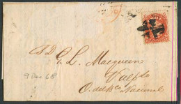 CHILE. 1868 (0 Dec). Santiago - Valp. EL Full Text Fkd 5c Orange Tied Cork Cancel. F-VF. - Chile