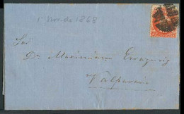 CHILE. C.1868 (1 Nov). E Fkd 5c Red Orange, Tied Cork, Addressed To Valp. Fine. - Cile