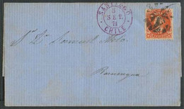 CHILE. 1871 (5 Sept). Santiago - Rancagua. E Fkd 5c Tied Multi Star Cork Cancel + Violet Cds. F-VF. - Cile