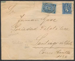 CHILE. 1892 (2 Marzo). Osorno - Santiago. Provisional Postage Stamps Shortage Period. Mixed Usage 5c Impuesto + 5c. ABN  - Cile