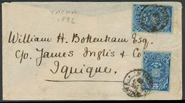 CHILE. 1892 (13 April). Tacna - Iquique. Provisional Period / Stamps Shortage. Doble Letter Rate / 5c Blue (x2) Impuesto - Cile