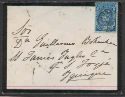 CHILE. 1892 (10 April). Tacna - Iquique. Provisional Period / No Postage Stamps Available / Env Fkd 5c Dark Blue Impuest - Cile