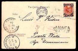 CHILE. 1904. Santiago - Dominican Rep. Fkd PPC Via NY And Kingston / Jamaica + "JAMAICA / TRANSIT". Excellent + Rare Des - Cile