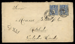 CHILE. 1894. Iqnique - USA. Fkd Env / 5c Blue X 2 / Cds. - Chile