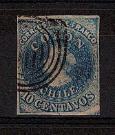 CHILE. 1856. Sc 10. 10c. Good Margins / White Paper. PAPERFOLD. At Lower Night. A Rarity. VF. - Cile