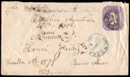 CHILE. 1891 (April 17). Corico To Argentina. 5c Violet Stat. Transit Los Andes And Mendoza (24 April) On Its Way To Bs.A - Chile