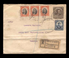 CHILE. 1922. Santiago / Jamaica. Registered Multicolor Fkd. Stat. Env. 15c. Via NY. Fine. + Dest. - Chile