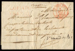 CHILE. 1847. Copiapo - France. Stampless EL Red "COPIAPO" + "FRANCA" Stlines, French Entry. "OUTRE MER / Le Havre" Cds.  - Cile