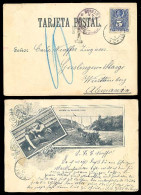 CHILE. 1898. Picture Postcard Addressed To Germany, Franked 5c Blue + Taxed "T". Early XIX View Postcard Usage. Puente D - Chile