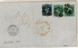 CHILE. 1868 (17 May). Valparaiso To Serena, E.L. With Perf. 20c. Blue (Sc. 18) Damaged Corner And 20c. Green (Sc. 19) Pa - Chile