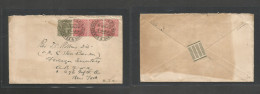 BURMA. 1922 (8 Aug) Rangoon - USA, NYC. Late Fee Cds. Multifkd Env At 7a Rate, Tied Cds. XF. - Birmanie (...-1947)