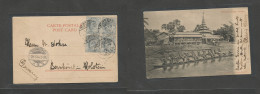 BURMA. 1904 (9 May) Mount Road - Germany, Bornhoved (28 May) Early Ppc Fkd 3p Grey India Block Of Four, Tied Cds. - Burma (...-1947)