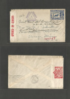 BURMA. 1940 (2 Aug) Tonnguo - USA, Chicago, Ill (Oct 16) Fkd Env, Violet Censor Cachet + Label. Fine Used And Scarce. - Birmania (...-1947)