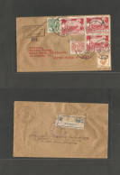 BURMA. 1950 (15 June) Rangoon - USA, CAL, Shell Beach (June 21) Registered Air Multifkd Env. Lovely Usage. - Burma (...-1947)