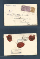 BURMA. 1923 (20 Oct) Rangoon - Germany, Hamburg (24 Oct) Registered Multifkd Envelope 3 Red Wax Seals + R- Label At 10 A - Birma (...-1947)