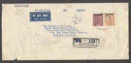 BURMA. 1938 (Feb). Rangoon - HK (21 Feb). Reg Air Multifkd Env 10 Annas 6rp Rate Cds. Via Penang. Fine And Scarce Air Li - Birmania (...-1947)