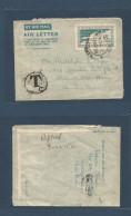 BURMA. 1952 (30 June) Rangoon - USA, Milwankee, Wis. 6 Anna Stat Air Letter Sheet, Taxed, Comercial Usage. Fine. - Birmania (...-1947)