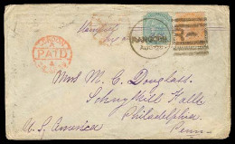 BURMA. 1879. INDIA. Used In. Rangoon - USA. Frkd Env 2a + 4c, Cds. Via London. - Birma (...-1947)