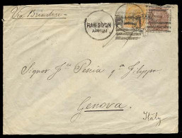 BURMA. 1881. India Used In Burma. Rangoon - Italy. Env Bearing India 1a + 2a, Cds Comercial Oval. - Burma (...-1947)