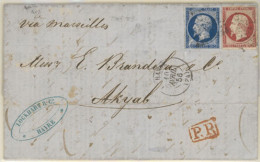 BURMA. 1856 (April 9). Le Havre To Akyal. Via Marseille. E.L. With Printed Market Report Franked With France 20c. Blue A - Burma (...-1947)