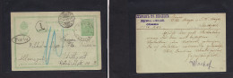 BULGARIA. 1907 (13/26 March) Sofia - Germany, Stuttgart (1 April) 5 P Green Stat Card, Taxed + Due Cachet. Scarce Overse - Altri & Non Classificati