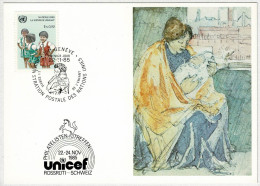 UNO Genève 1985, Karte Philatelistentreffen UNICEF Rossrüti - UNICEF
