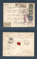 CHILE. 1896 (31 March) Santiago - USA, CA, S.Fco. Via NY (1 May) Registered AR Multifkd Env At 45c Rate Incl 20c Pair. A - Chile