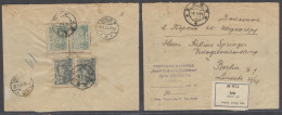 AZERBAIJAN. 1924 (8 Jan). Baku - Germany (18 Jan). Reg Reverse Multifkd Env 18k Bluish Pair 2k Green Emerald Pair Cds R- - Azerbaijan