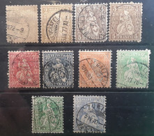 SUISSE 1862 - 1878, Déesse Assise,10 Timbres Avec Nuances  Yvert 33,35 , 35 A,36,37,42,43,45, X2,46 TB Cote 28 Euros - Used Stamps